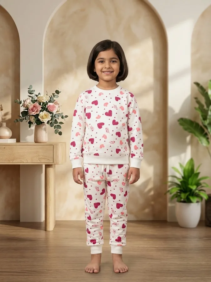 Girls Heart Print Sweatshirt